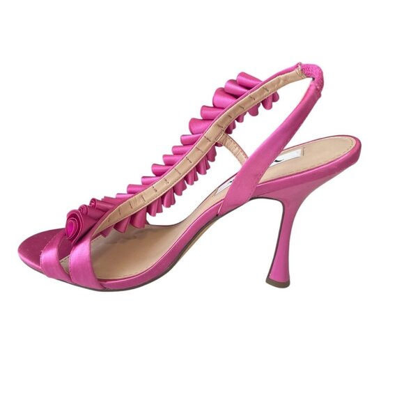 Nina Pink Satin Ruffle Heels Size 8M Y2K Strappy Slingback Party Wedding Shoes - Picture 7 of 11